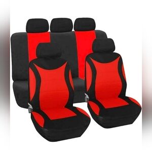 Unbranded NWOT Universal Car Seat Covers 9-Piece Red Black Front Rear Washable